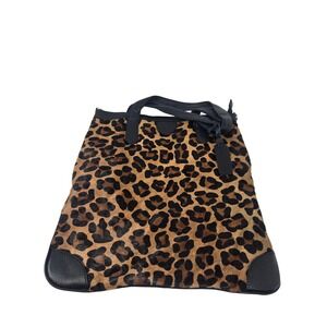 Aqua Madonna Leopard Calf Hair and Black Pebbled Leather Tote Bag Tassel Gold